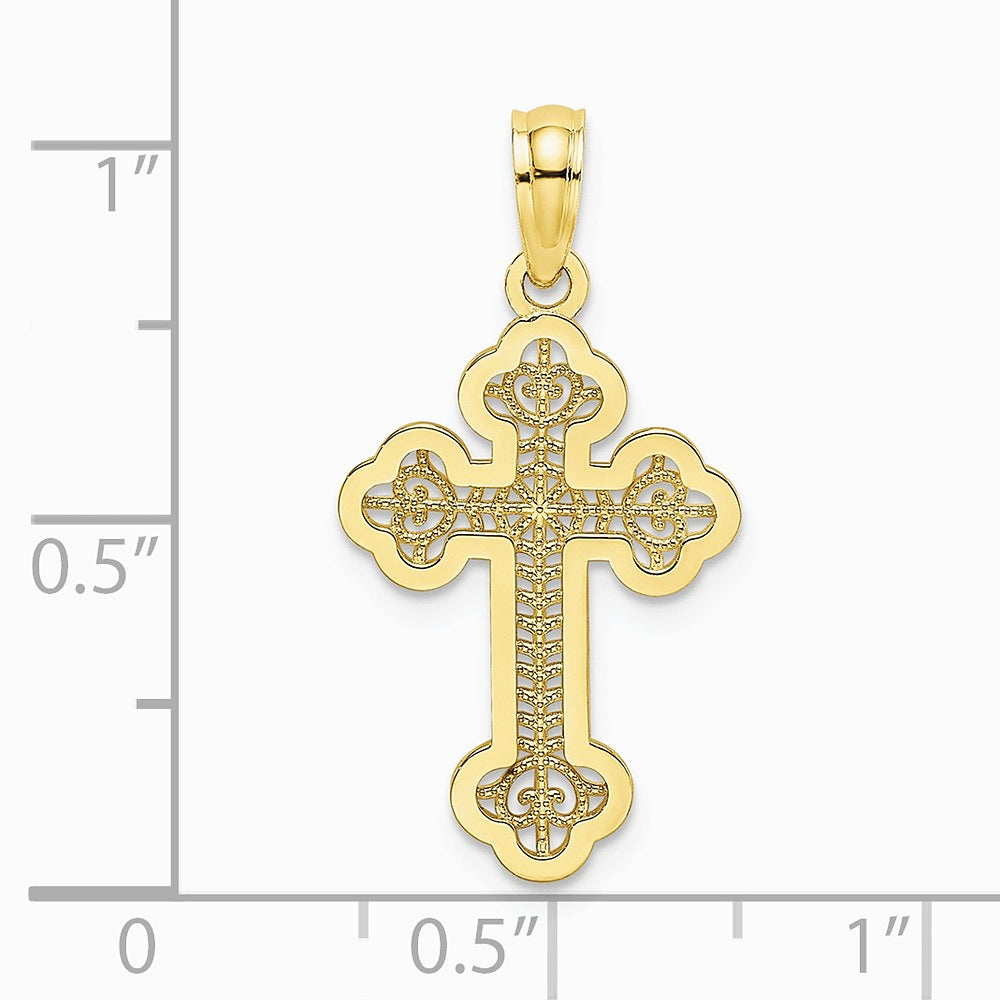 10K / 14K Yellow Gold Lace Center Budded Cross Charm - Product Photo