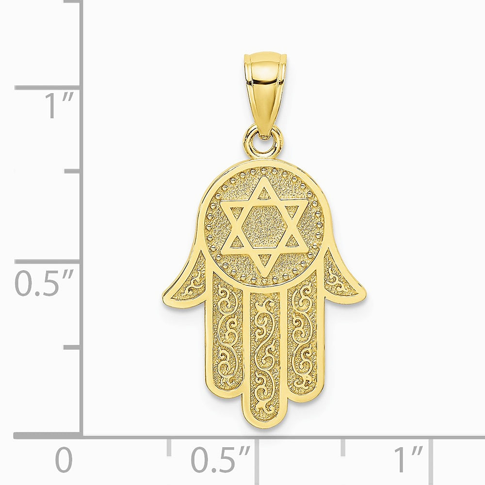 10K / 14K Yellow Gold Hamsa W/ Star Of David Charm - Product Photo