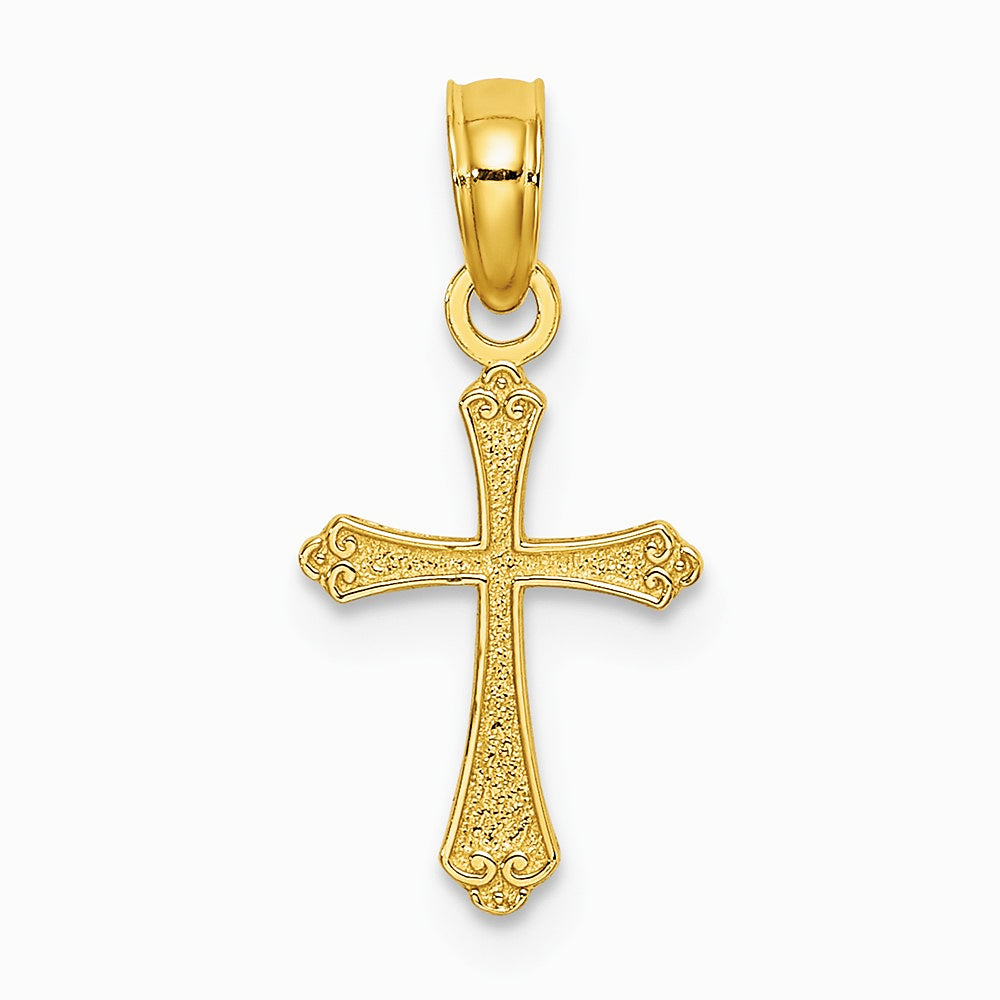 10K / 14K Yellow Gold Textured Mini Cross Charm - Product Photo