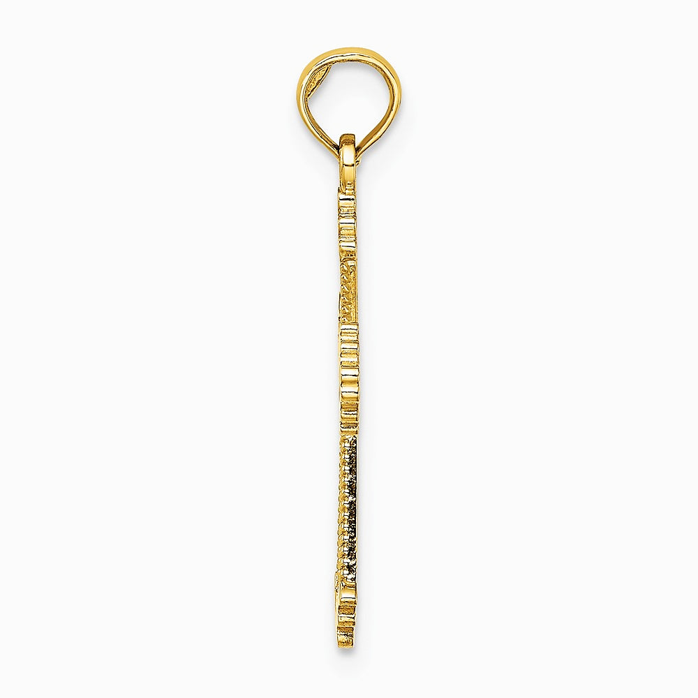 10K / 14K Yellow Gold Cut-Out Stripes Cross w/ Heart Charm - Product Photo
