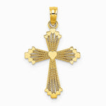 10K / 14K Yellow Gold Cut-Out Stripes Cross w/ Heart Charm - Product Photo