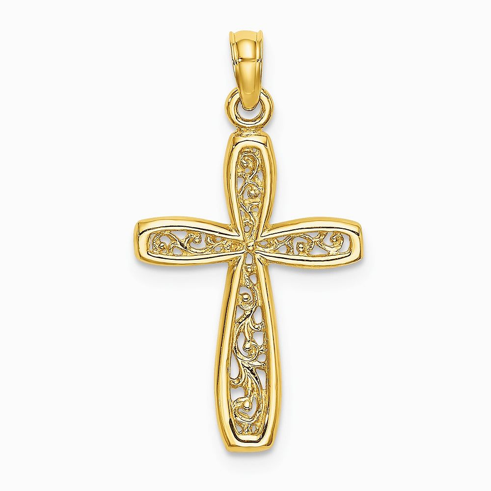 10K / 14K Yellow Gold Cross w/ Filigree Center Charm
