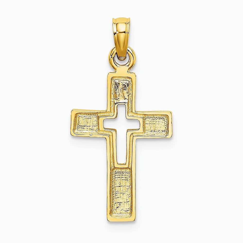 10K / 14K Yellow Gold Polished and Cut-Out Cross Charm - Product Photo