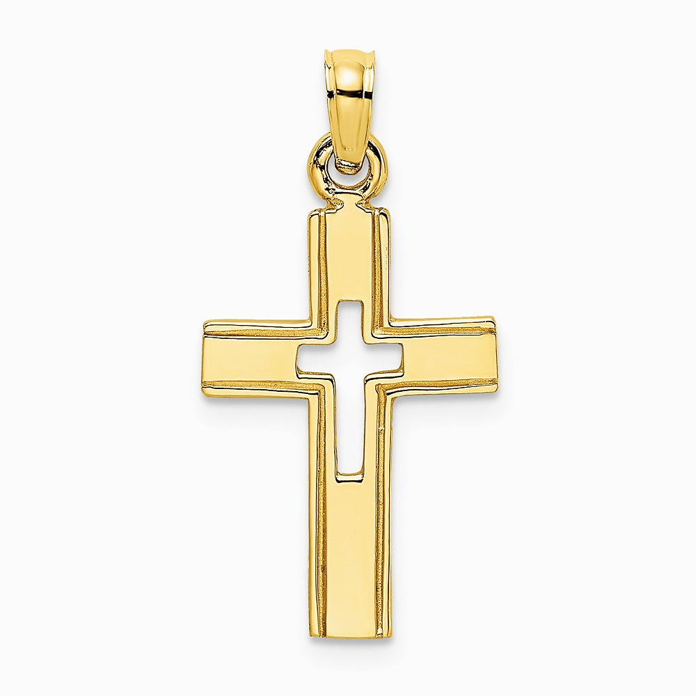 10K / 14K Yellow Gold Polished and Cut-Out Cross Charm - Product Photo