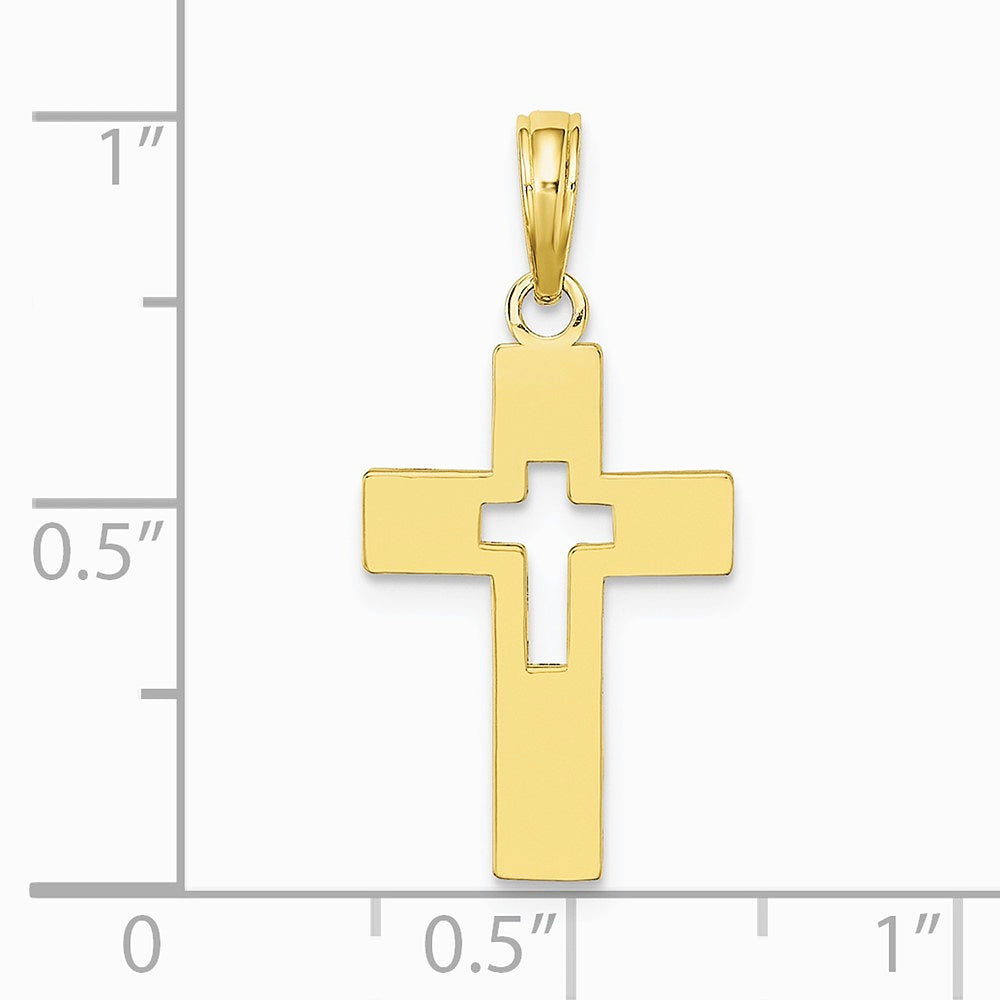 10K / 14K Yellow Gold Polished Cut-Out Cross Charm - Product Photo