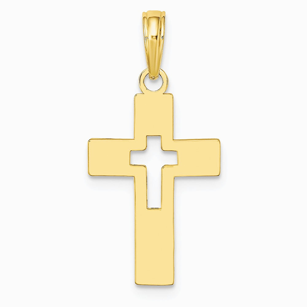 10K / 14K Yellow Gold Polished Cut-Out Cross Charm