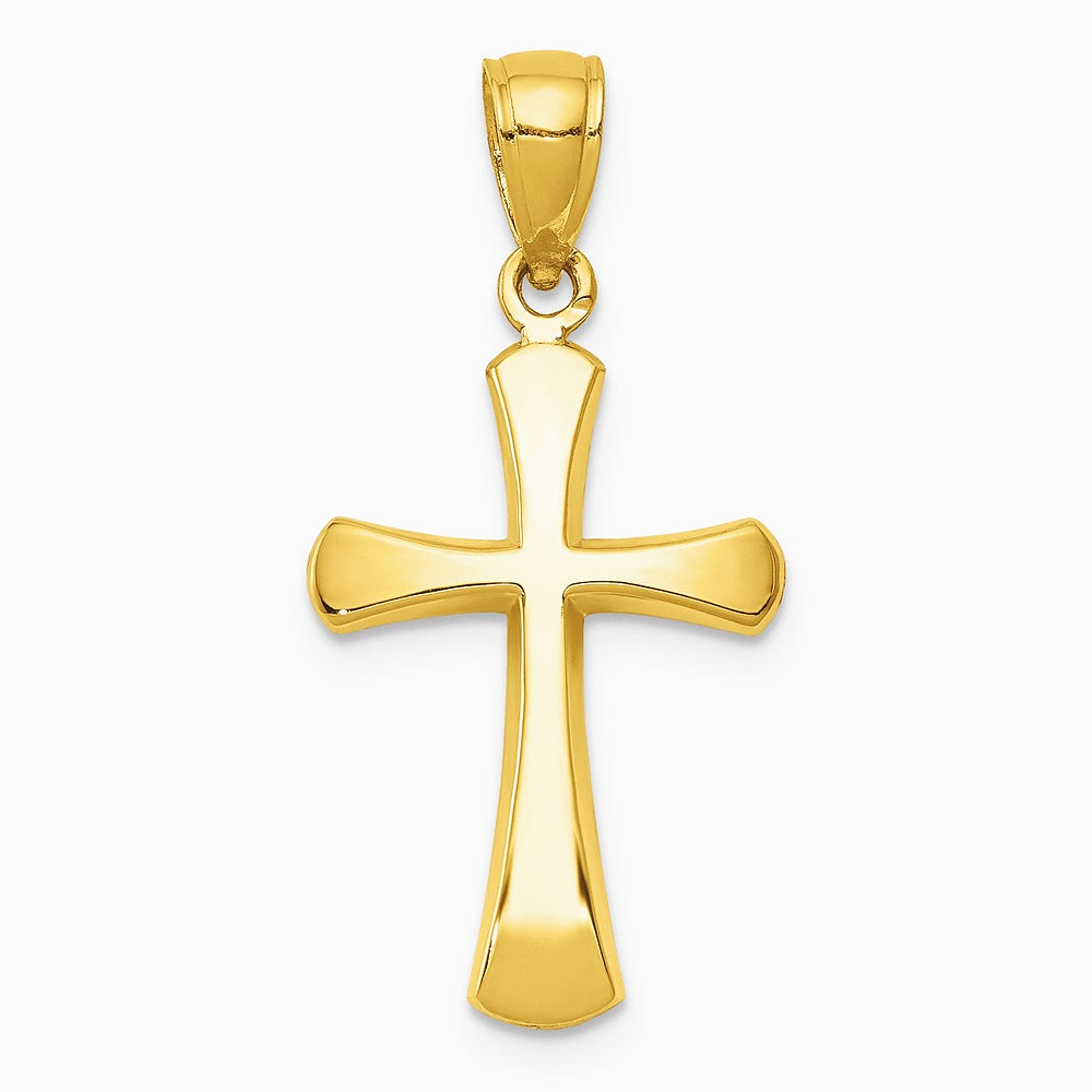 10K / 14K Yellow Gold Polished Beveled Cross w/ Round Tips Charm - Product Photo