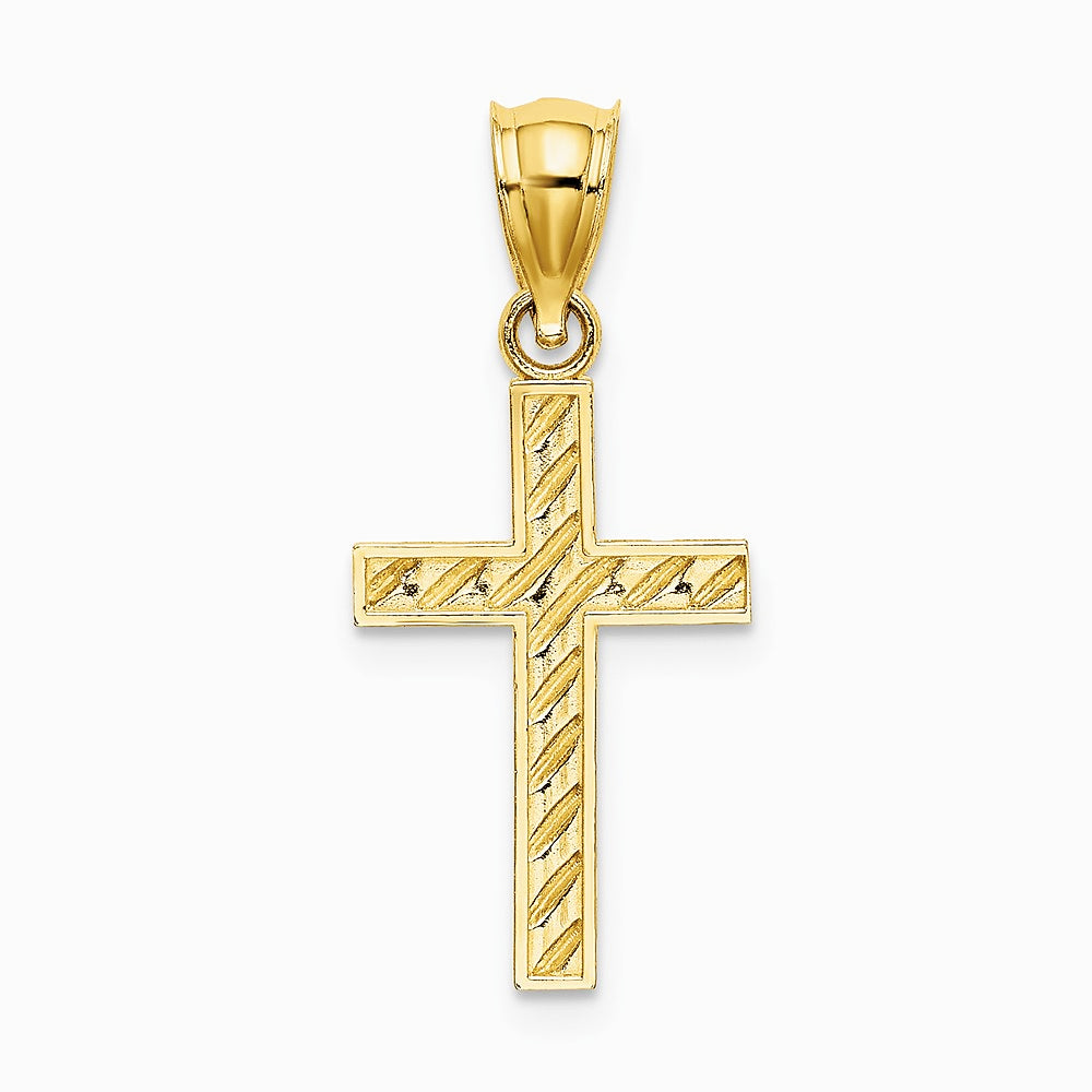 10K / 14K Yellow Gold Beaded and Polished Cross Charm - Product Photo