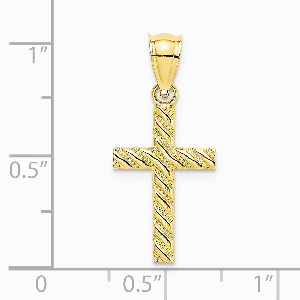 10K / 14K Yellow Gold Beaded and Polished Cross Charm - Product Photo