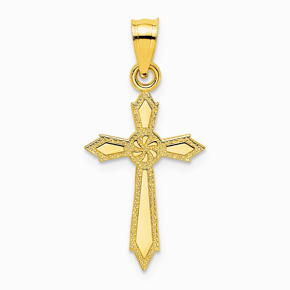 10K / 14K Yellow Gold w/ Engraved Edges Cross Charm - Product Photo