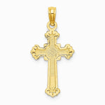 10K / 14K Yellow Gold Textured Leaves On Edges Cross Charm - Product Photo