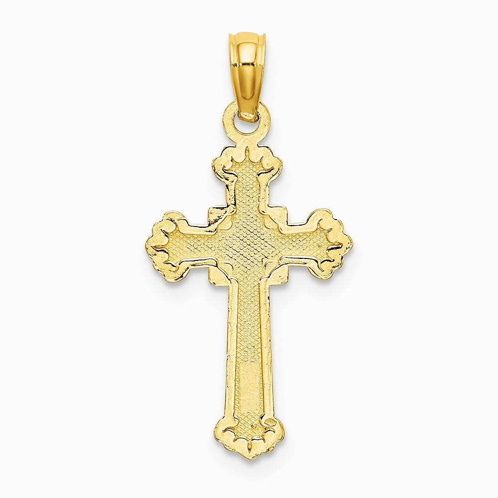 10K / 14K Yellow Gold Textured Leaves On Edges Cross Charm - Product Photo