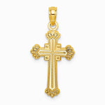 10K / 14K Yellow Gold Textured Leaves On Edges Cross Charm - Product Photo