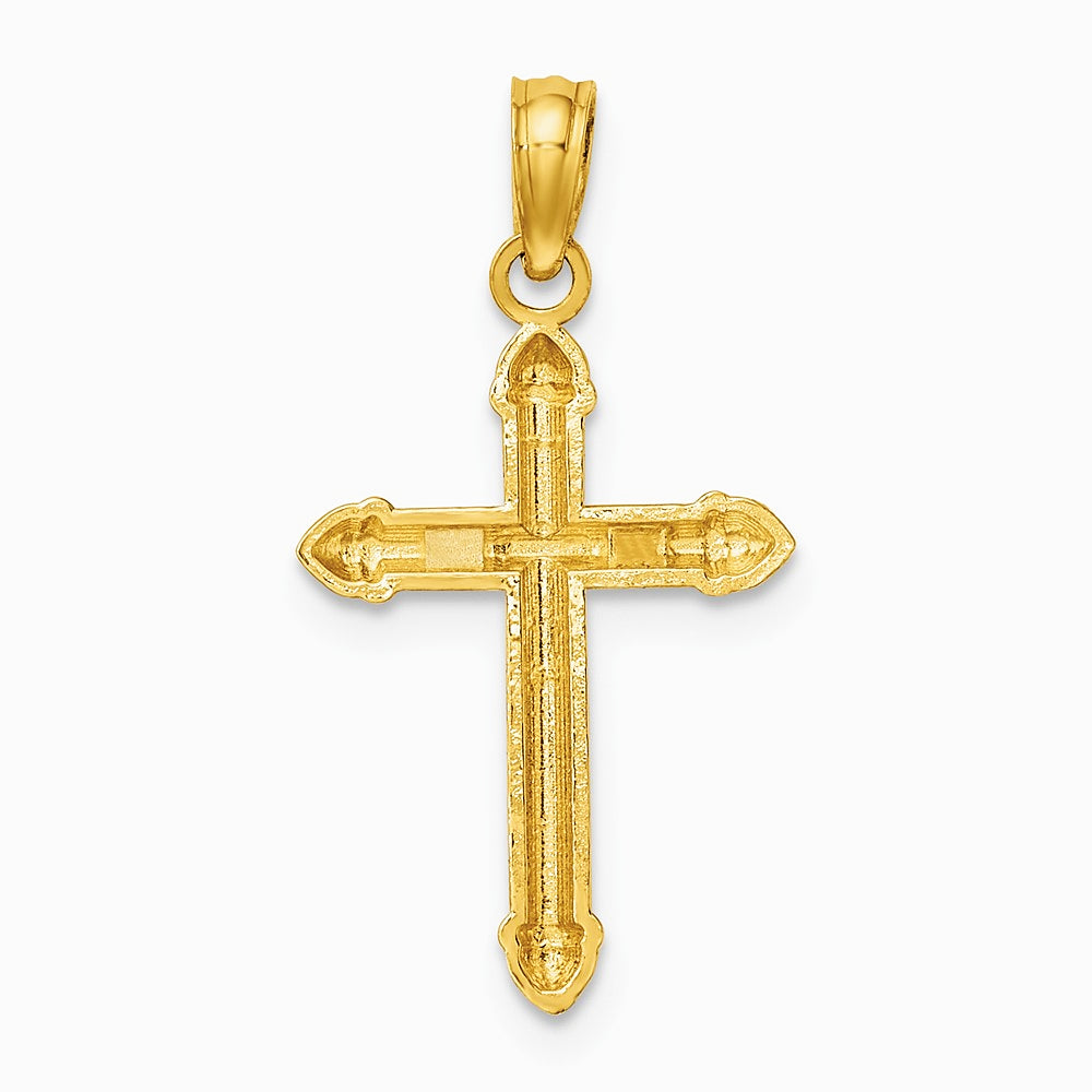 10K / 14K Yellow Gold Polished w/ Scroll Design Cross Charm - Product Photo