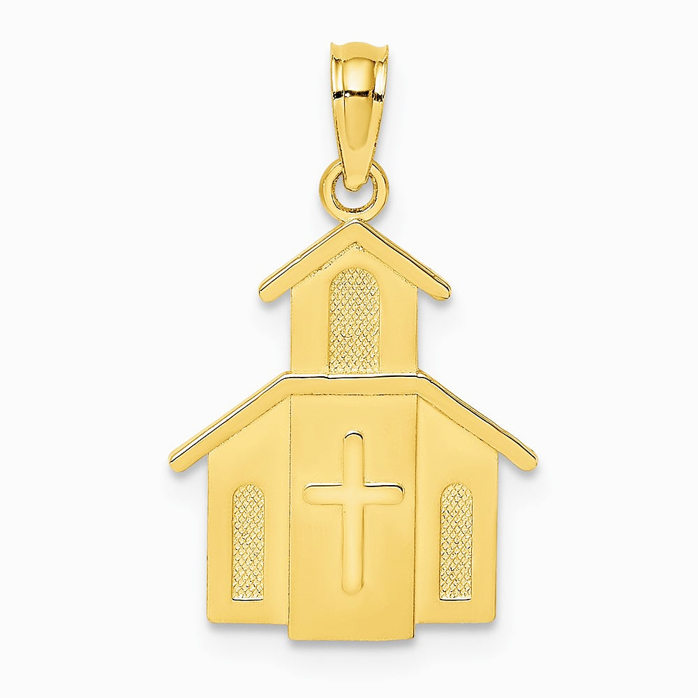10K / 14K Yellow Gold Church w/ Cross On Door Charm - Product Photo