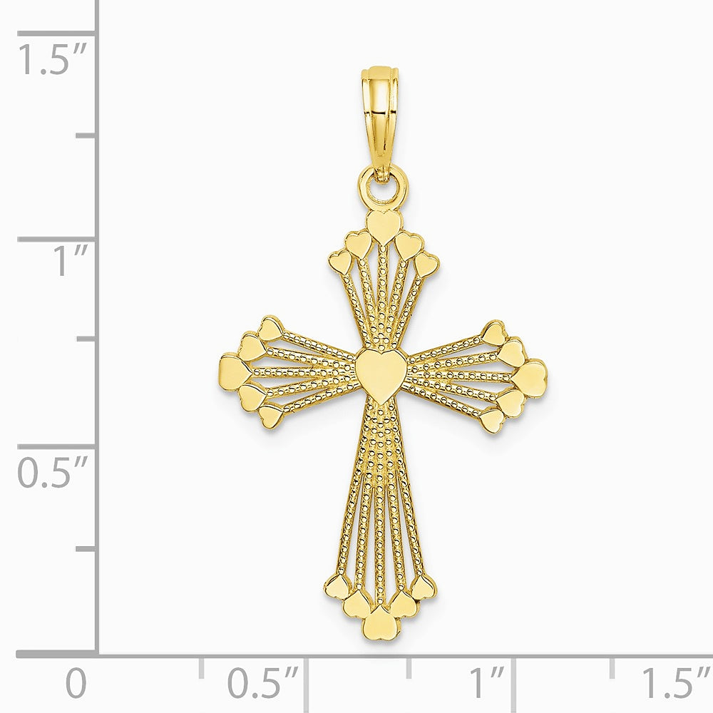 10K / 14K Yellow Gold Cross w/ Heart Center Charm - Product Photo