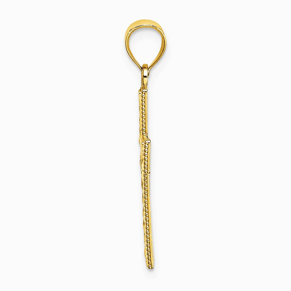 10K / 14K Yellow Gold Diamond-Cut Edge and Filigree Center Cross Charm - Product Photo