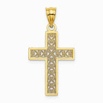 10K / 14K Yellow Gold Diamond-Cut Edge and Filigree Center Cross Charm - Product Photo