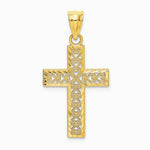 10K / 14K Yellow Gold Diamond-Cut Edge and Filigree Center Cross Charm - Product Photo