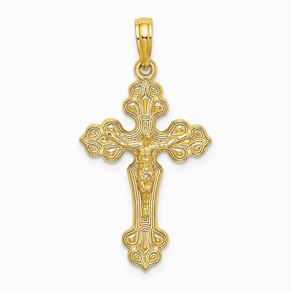 10K / 14K Yellow Gold Crucifix W/ Fancy Tips Charm - Product Photo