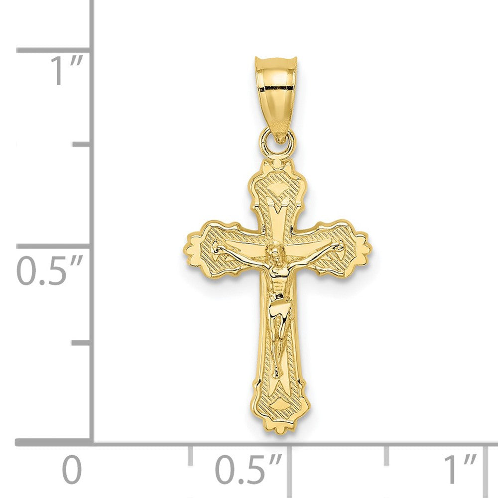 10K / 14K Yellow Gold W/ Textured Scalloped Edge Crucifix Charm - Product Photo