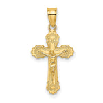 10K / 14K Yellow Gold W/ Textured Scalloped Edge Crucifix Charm - Product Photo