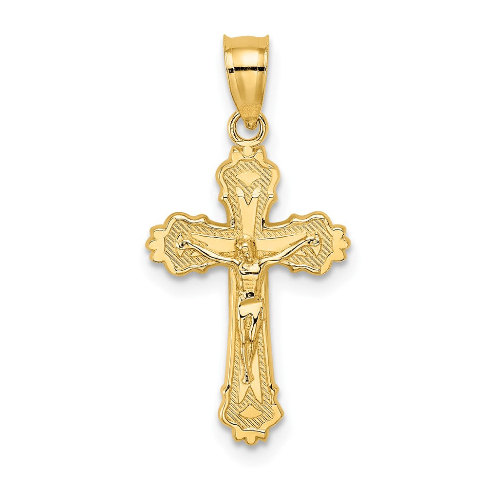 10K / 14K Yellow Gold W/ Textured Scalloped Edge Crucifix Charm - Product Photo