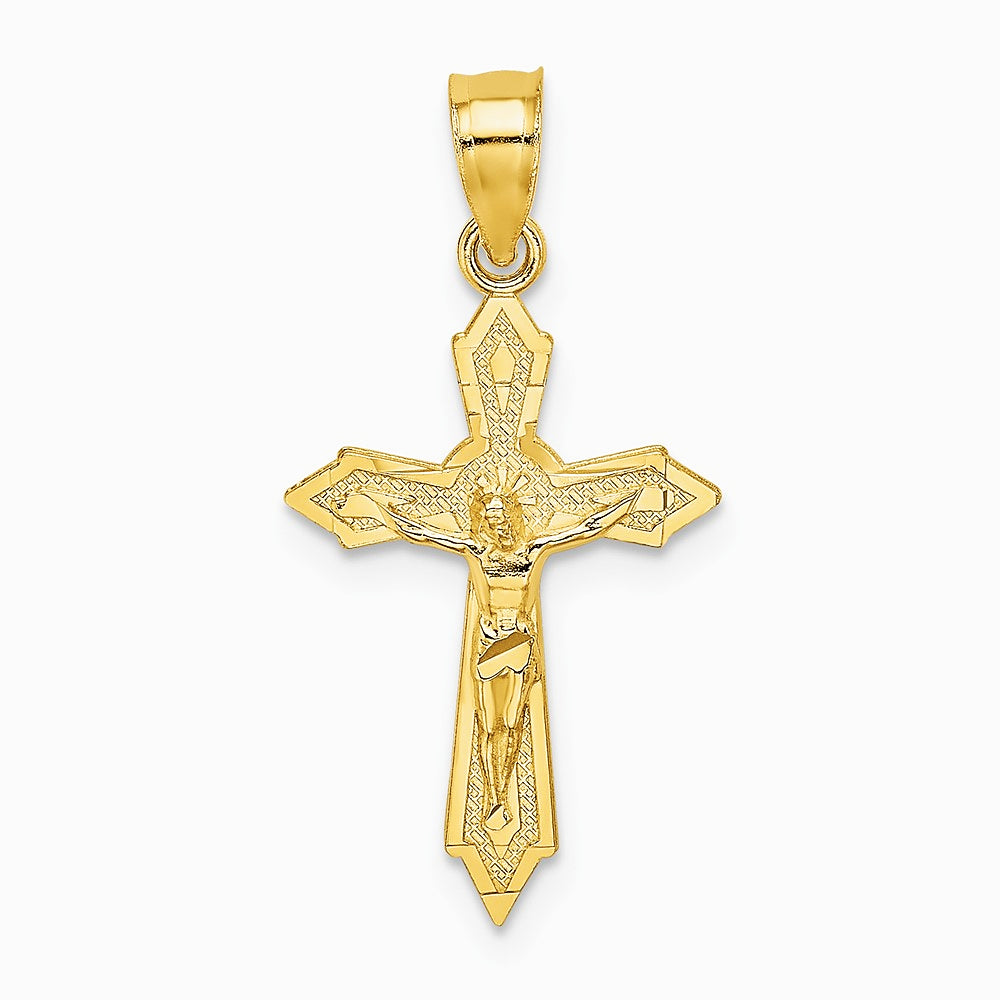 10K / 14K Yellow Gold W/ Arrow Pointed Ends Crucifix Charm - Product Photo