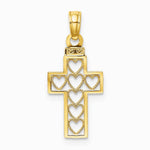 10K / 14K Yellow Gold Cut-Out Heart Design Cross Charm - Product Photo