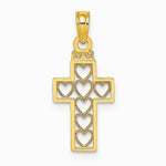 10K / 14K Yellow Gold Cut-Out Heart Design Cross Charm - Product Photo