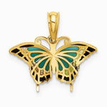 10K / 14K Yellow Gold Small Aqua Enameled Wings Butterfly Charm - Product Photo