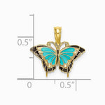 10K / 14K Yellow Gold Small Aqua Enameled Wings Butterfly Charm - Product Photo