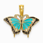 10K / 14K Yellow Gold Small Aqua Enameled Wings Butterfly Charm - Product Photo
