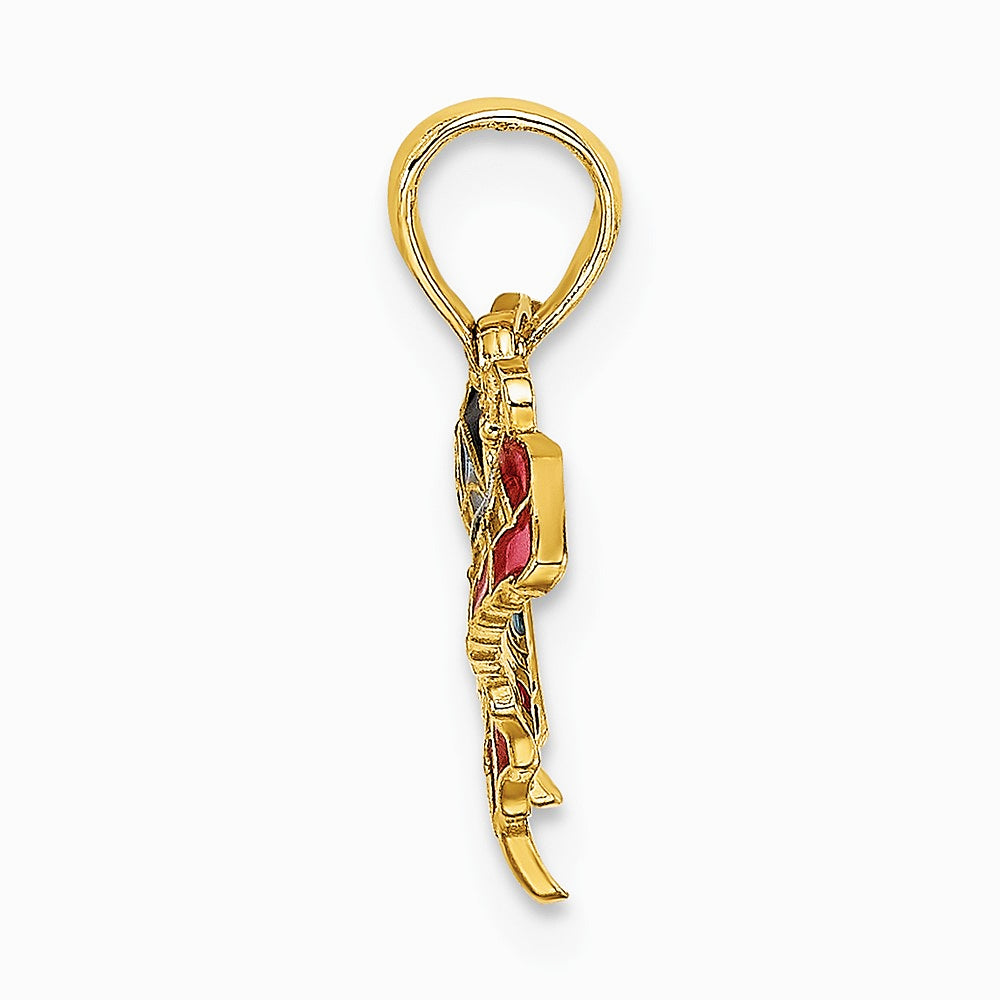 10K / 14K Yellow Gold Small Enameled Blue and Red Butterfly Charm - Product Photo