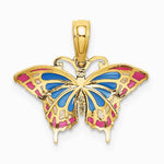 10K / 14K Yellow Gold Small Enameled Blue and Red Butterfly Charm - Product Photo