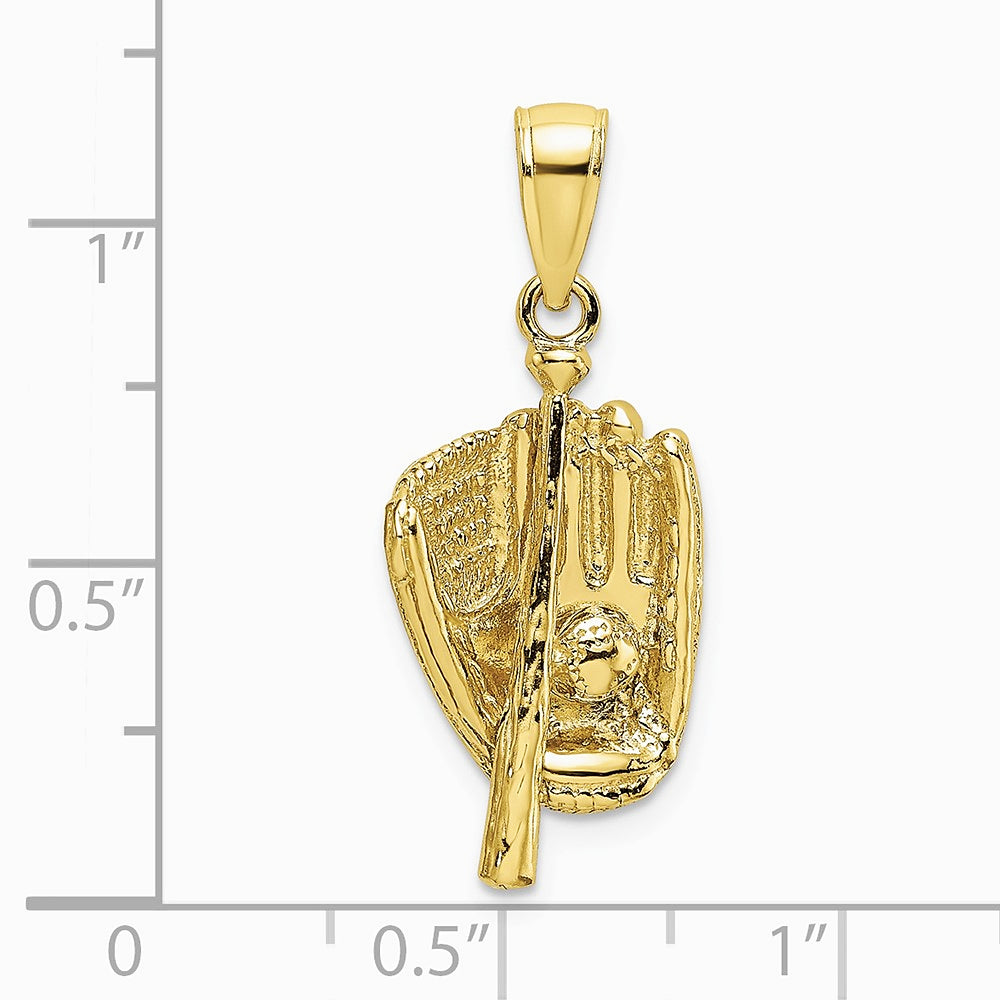 10K / 14K Yellow Gold 3-D Polished Baseball Glove, Bat and Ball Charm - Product Photo