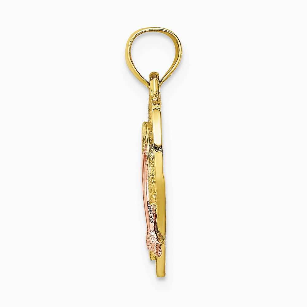 10K / 14K Two-tone with White Rhodium Dolphin In Heart Charm - Product Photo