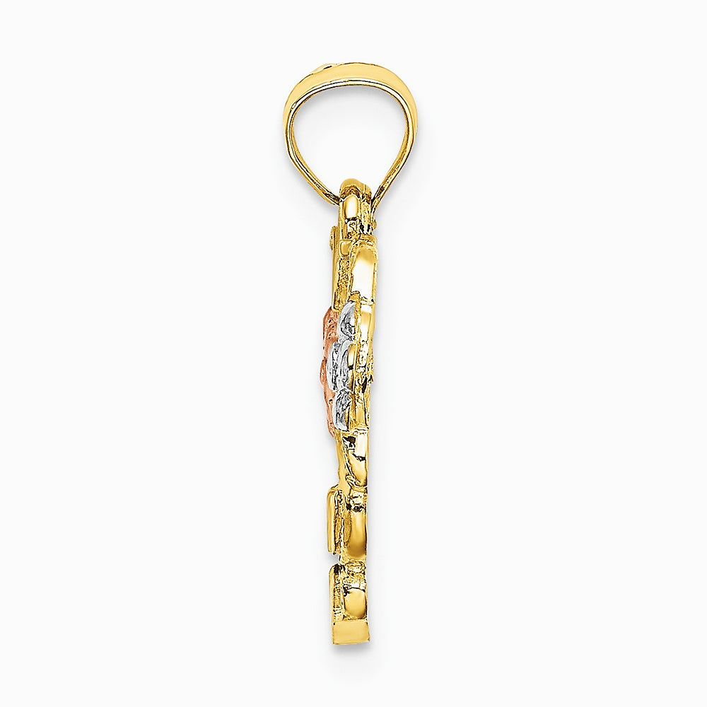 10K / 14K Two-tone with White Rhodium Flower In Heart Charm - Product Photo