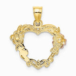 10K / 14K Two-tone with White Rhodium Flower In Heart Charm - Product Photo