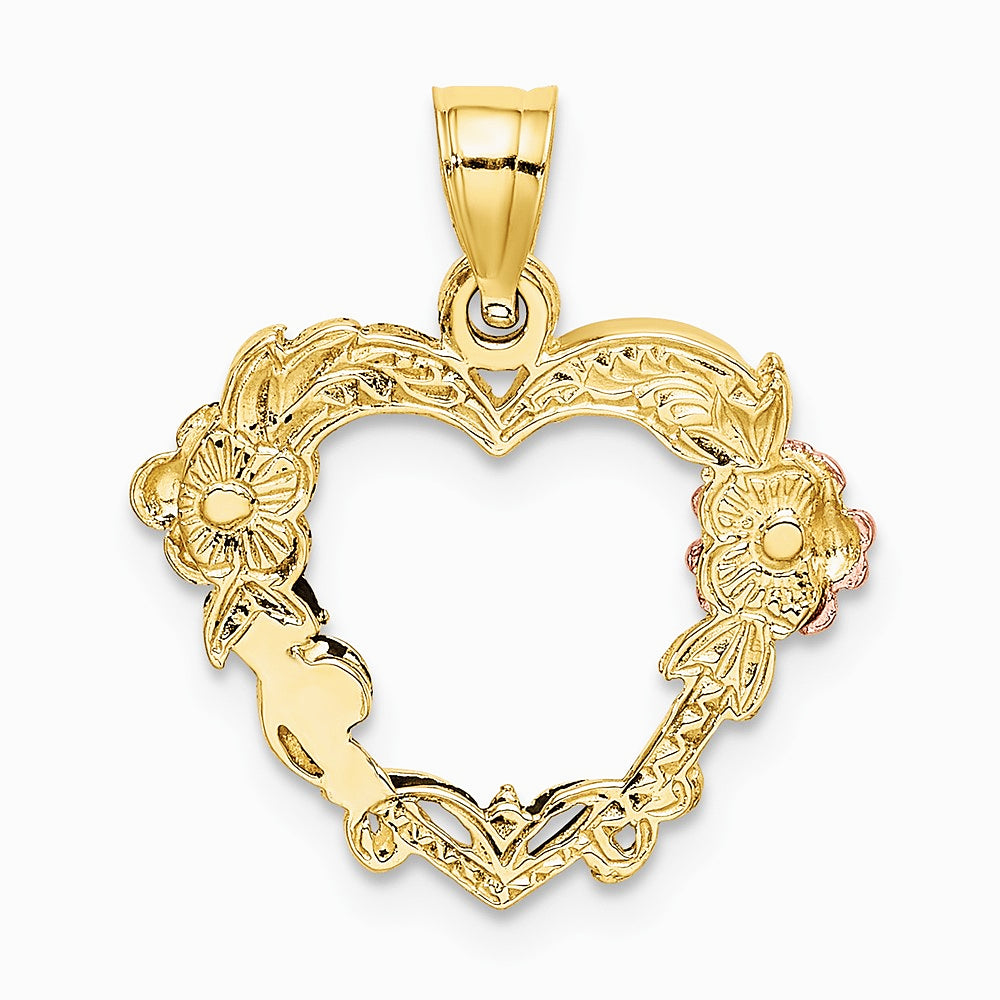10K / 14K Two-tone with White Rhodium Flower In Heart Charm - Product Photo