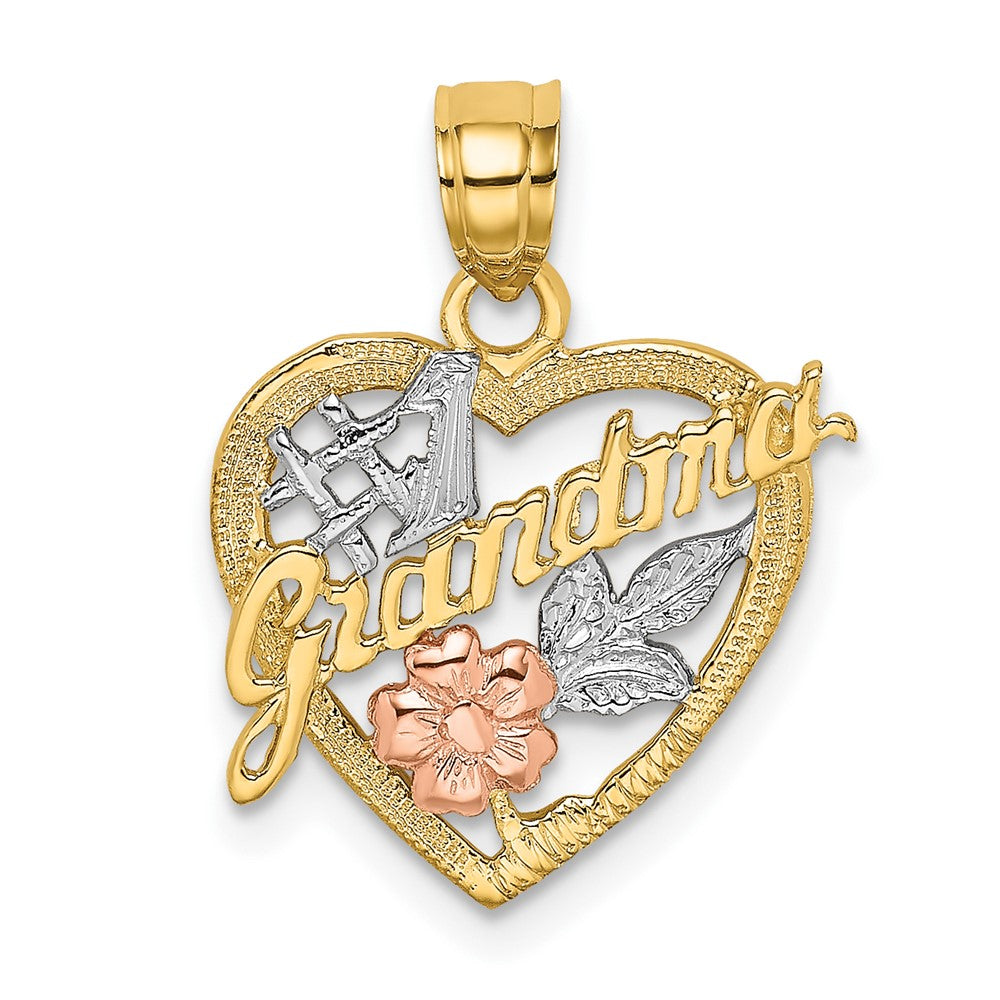 10K / 14K Two-tone with White Rhodium #1 GRANDMA In Heart Charm