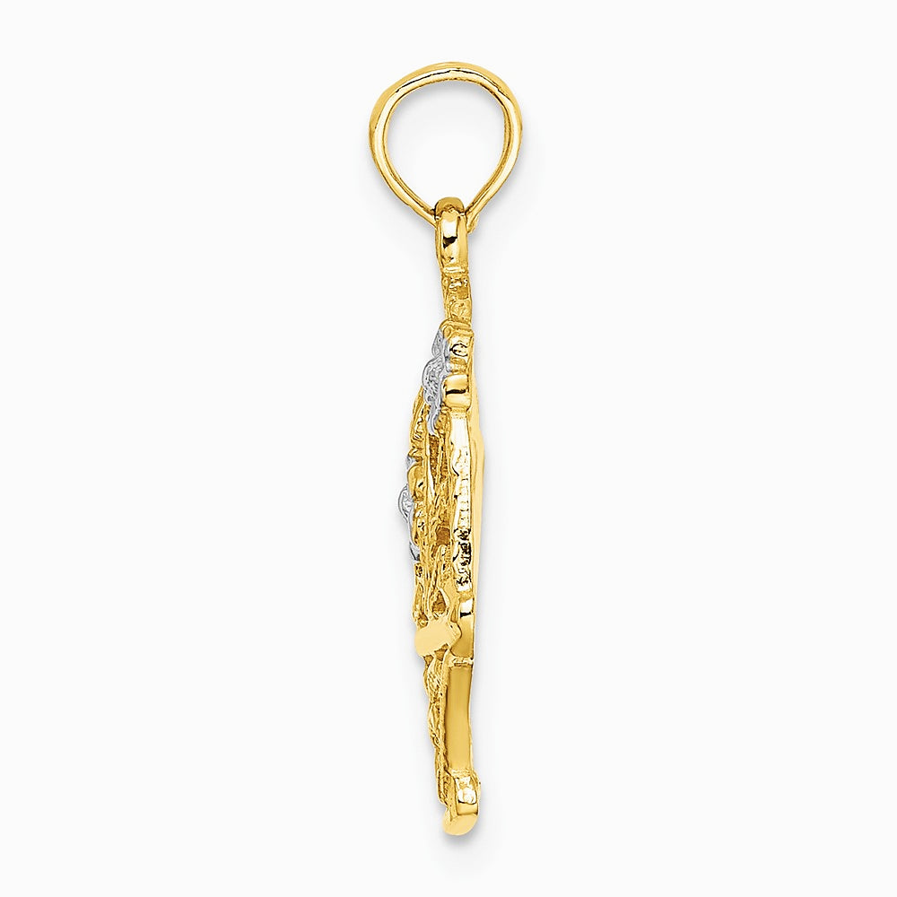 10K / 14K Two-tone with White Rhodium Flower Basket with I LOVE YOU Charm - Product Photo