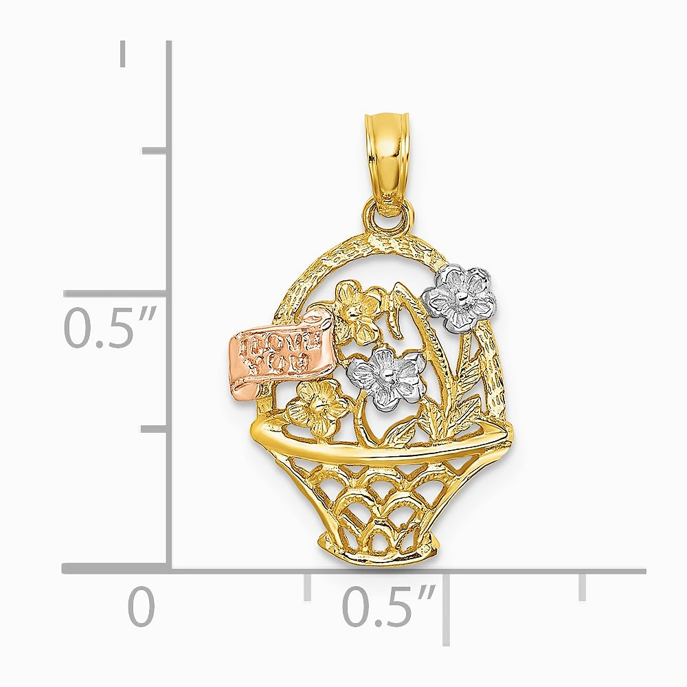 10K / 14K Two-tone with White Rhodium Flower Basket with I LOVE YOU Charm - Product Photo