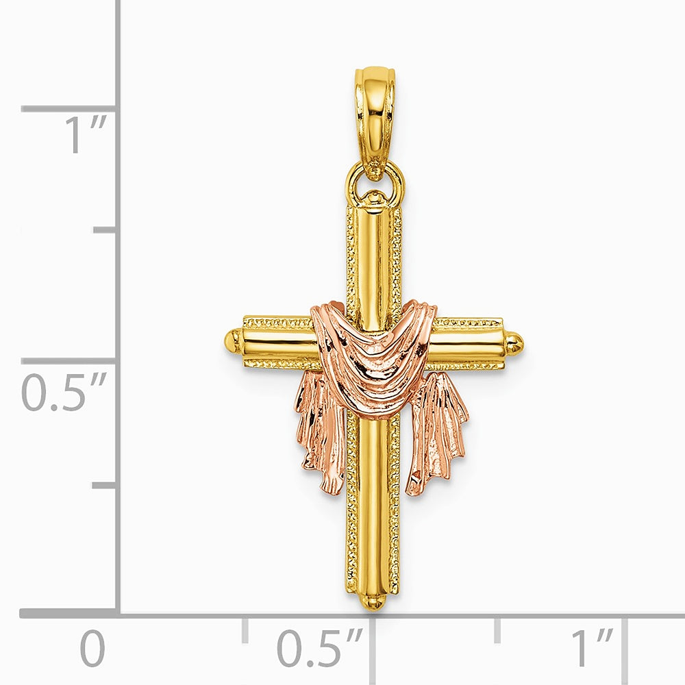 10K / 14K Two-tone Cross w/ Drape Charm - Product Photo