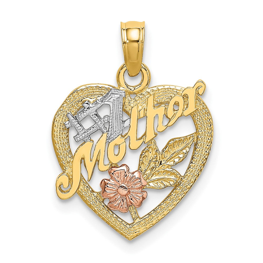 10K / 14K Two-tone with White Rhodium #1 MOTHER Heart Charm