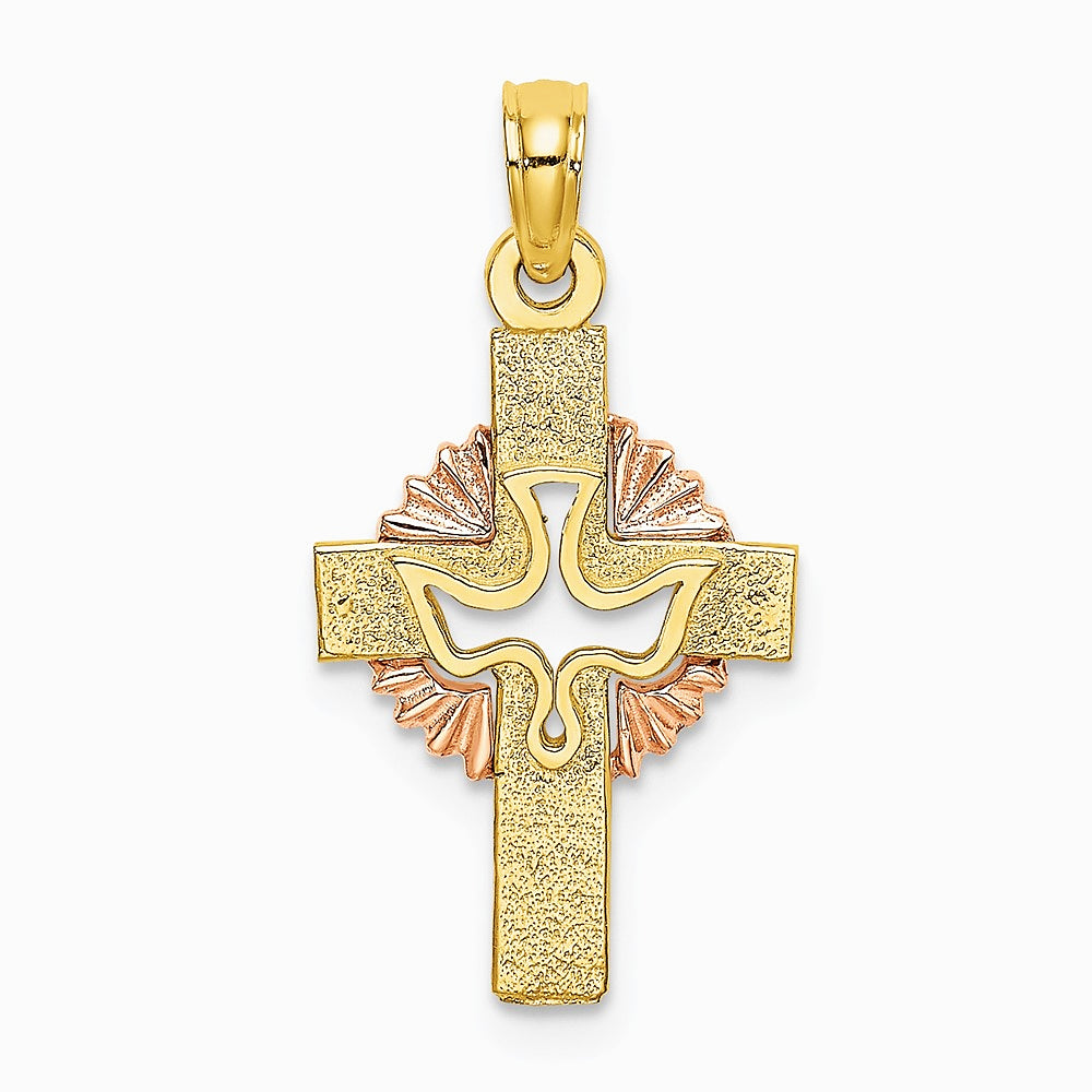 10K / 14K Two-tone Cut-Out Dove On Cross Charm