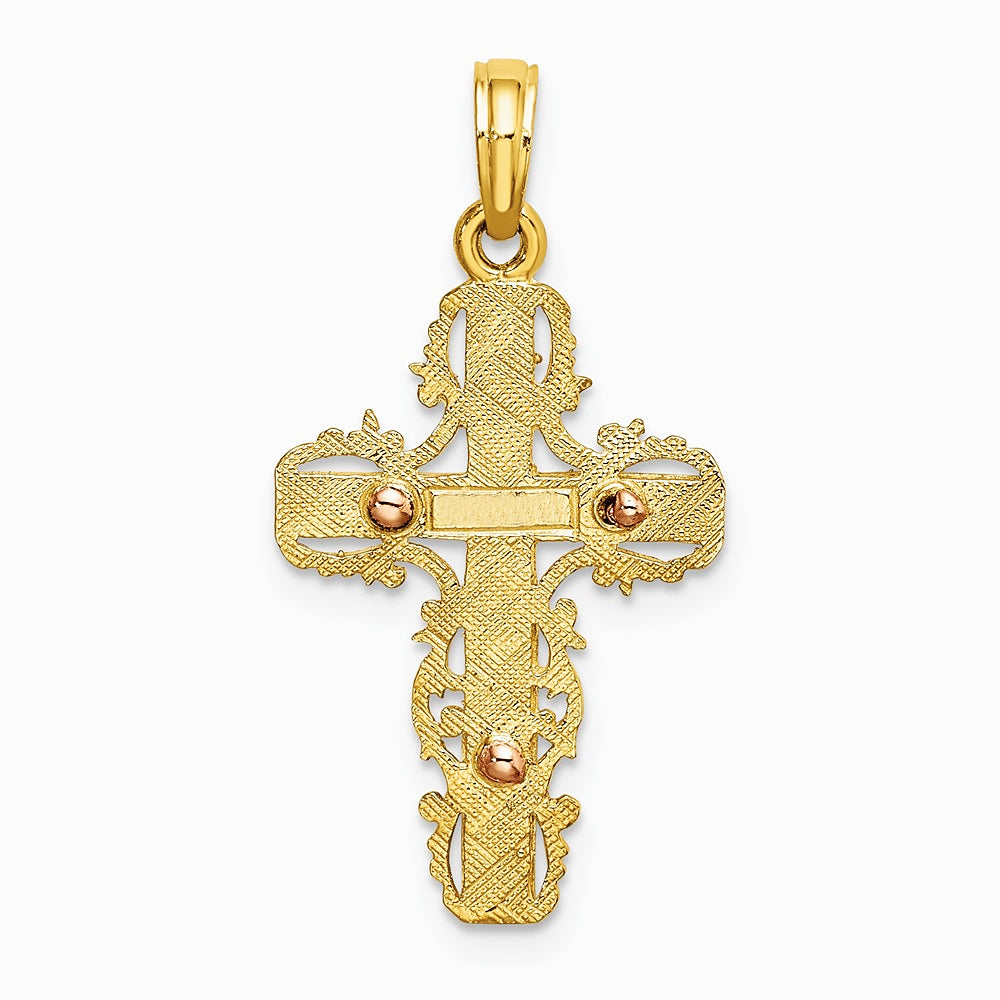 10K / 14K Two-tone w/ Lace Trim Cross Charm - Product Photo