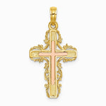 10K / 14K Two-tone w/ Lace Trim Cross Charm - Product Photo