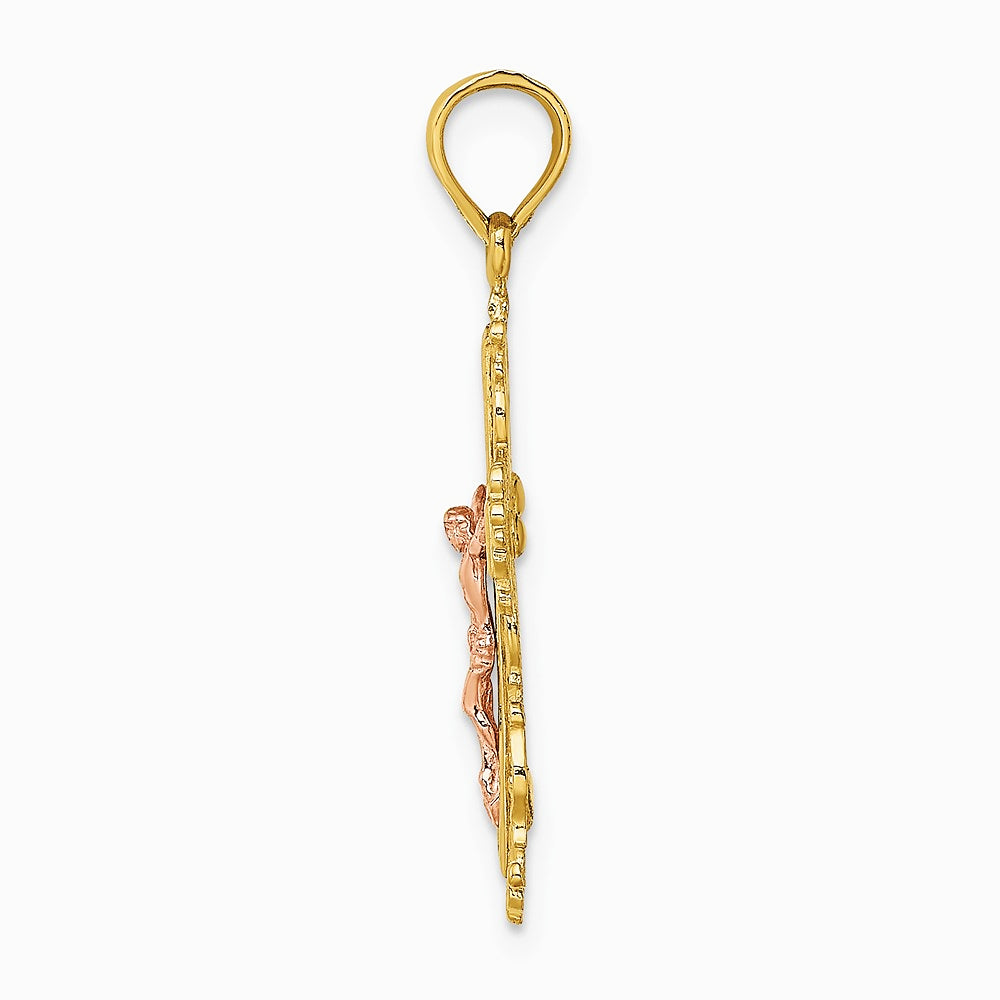 10K / 14K Two-tone Crucifix W/ Lace Trim Charm - Product Photo
