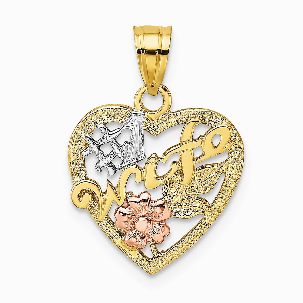 10K / 14K Two-tone with White Rodium #1 WIFE In Heart Charm